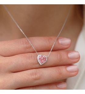 Pembe Taşlı Kalpli 925 Ayar Gümüş Bayan Kolye, Sevgililer günü, Yıldönümü, Doğum Günü, Kalpli Pandora Gümüş Kolye