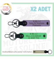 Bikerlar İçin Özel, İsim Plaka ve B Rh (+) Kan Grubu Yazılı Hediye x2 Anahtarlık Set, Mor-F Yeşil-SK