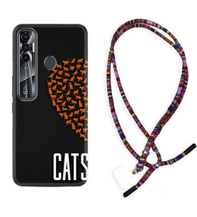 Tecno Spark 6 6 Go 8C 8 Pro 7 7 Pro Kılıf Boyun Asklı Rasta Silikon Cats 1792