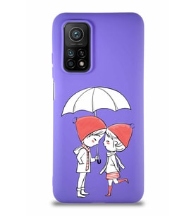Xiaomi Mi 10T Pro Soft Premier Kapak Aşk Tasarımlı Silikon Kılıf - Mor (Şeffaf)