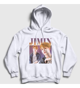 Presmono Unisex Beyaz Poster K Pop Jimin Bts Kapüşonlu Sweatshirt 272333tt
