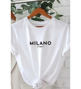 Unisex Milano Baskılı Oversize T-shirt (Beyaz)