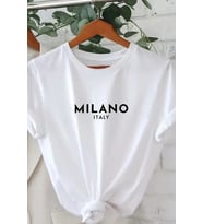 Unisex Milano Baskılı Oversize T-shirt (Beyaz)