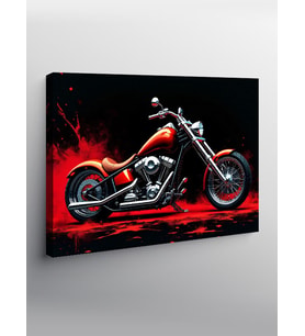 Kanvas Tablo Kırmızı Motosiklet Çizimi