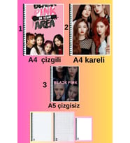 blackpink 3 adet defter seti A4 büyük boy 72 sayfa çizgili_kareli + A5 çizgisiz defter seti