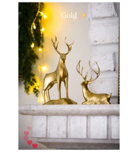 2li 18cm Gold Altın Varak Dekoratif Hafif Şık Tasarım Hediyelik Obje Biblo Bioplastik Geyik