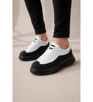 JY507 Dara Bağcıklı Cilt Erkek Günlük Sneaker Ayakkabı CST Beyaz/Siyah