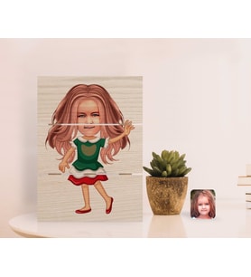 BK Gift Kişiye Özel Kız Çocuk Karikatürlü Otantik Masaüstü Ahşap Palet Çerçeve-18 (Beyaz)
