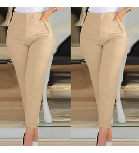 Kadın üste Oturan Paçası Bilek üzerinde Biten Krep Kumaş Pantolon 36 (S) - 50 (5XL)