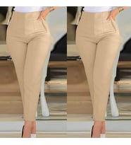 Kadın üste Oturan Paçası Bilek üzerinde Biten Krep Kumaş Pantolon 36 (S) - 50 (5XL) (Krem)