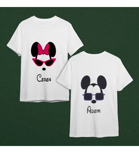 Mickey & Minnie Mouse Sevgili Çift Tasarımlı Tişört Kişiye Özel ( Unisex - Büyük - Çocuk )