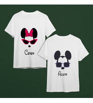 Mickey & Minnie Mouse Sevgili Çift Tasarımlı Tişört Kişiye Özel ( Unisex - Büyük - Çocuk )