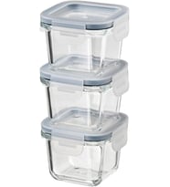 ASIA 365+ Cam Saklama Kutuları, Kapaklı Yiyecek Kabı, SquareGlass 180ml, 3'lü Set