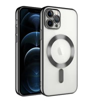 Vendas iPhone 12 Pro Max Uyumlu (12 Pro Max) Demre Serisi Kamera Korumalı Magsafe Wireless Şarj Özellikli Elektroplated Kılıf (Siyah)