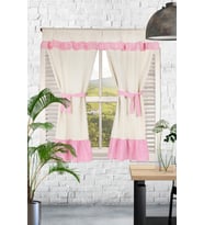 Naturel Fırfırlı Perde Farbalı Vintage Çift Kanat Krem Pembe (Ekru-Pembe)