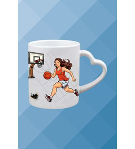 Basketboll Temalı Kadın Oyuncu Baskılı Kalpli Kulp Kupa Bardak Çay Kahve Fincanı-4