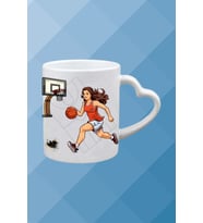 Basketboll Temalı Kadın Oyuncu Baskılı Kalpli Kulp Kupa Bardak Çay Kahve Fincanı-4