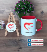 Sevgiliye Hediye Kupa Bardak Kırmızı ve Ahşap Anahtarlık Hediye (Model 1)