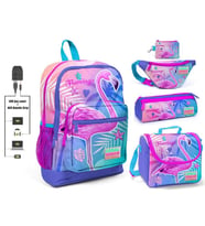 Coral High Pembe Flamingo Baskılı Kız Çocuk İlkokul 5'li Çanta Seti - USB Soketli