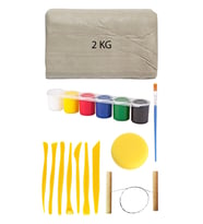 Beyaz Seramik Hamuru 2 Kg Kil Plastik Ebeşuar Seti 6x15 ml Akrilik Set Çamur Kesme Teli Rötuş Sünger