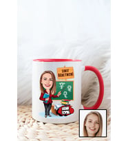 Kadın Sınıf Öğretmenine Hediye Karikatürlü Kırmızı Kupa Bardak