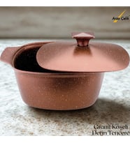 22 Cm Granit Köşeli Derin Tencere Alüminyum Kapak - Koyu Bakır