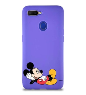 Oppo AX7 Soft Premier Kapak Mickey Mouse-F Tasarımlı Silikon Kılıf - Mor (Şeffaf)