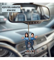 İki Kız Arkadaşa Özel Karikatür Ayna Süsü – Kişiye Özel Araç İçi Hediyelik