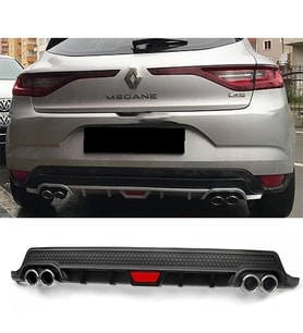Renault Megane 4 HB Siyah Difüzör Difizör Yuvarlak Egzoz Görünüm Kulaklı Tip