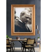 Altın Varaklı Çerçeveli Paspartulu Atatürk Tablo TR1176 (Gold)