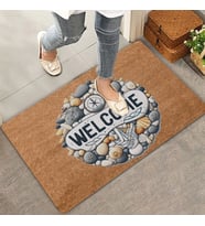 Valerine Life Çakıl Taşları ve Pusula Welcome Kapı Önü Paspası 45x70cm (Kahverengi)