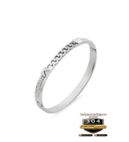 Baget Taşlı Kelepçe Bilezik, Kararmaz Silver Zirkon Taşlı Premium,18GP, Altın Kaplama, Ahşap Kutu İçerisinde