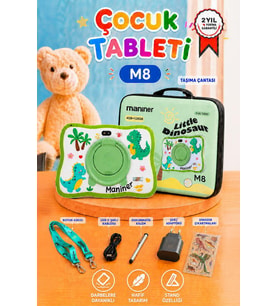 Maniner Eğitici Tablet 4GB 128GB Kılıf Hediyeli Çocuk Tableti M8 Yeşil