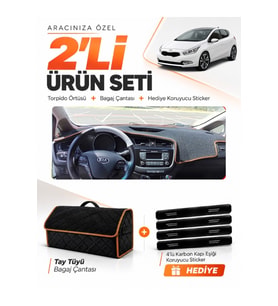 e-biz KİA CEED (2013-2019) Uyumlu Torpido Örtüsü + Tay Tüyü Bagaj Çantası - Siyah-Kahverengi - KI004