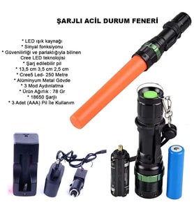 Northcity Sinyalli Acil Durum El Feneri Cree5 Wt-262 - 250m Menzilli Şarj Edilebilir El Feneri