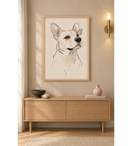 Çizgi Köpek Portresi Kelebek Ahşap Çerçeveli Duvar Tablosu