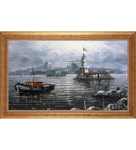 Çerçeveli Paspartulu Manzara Tablo ah1905 (Gold)