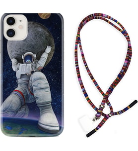 Apple iPhone 11 12 13 Mini Kılıf Boyun Asklı Rasta Silikon Astronot ve Dünya 1759
