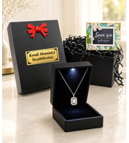 Led Işıklı Kutuda 925 Ayar Gümüş Baget Kolye & Kişiye Özel Hediye Kutusu