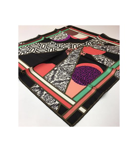 Geometrik Desen Black Seri Twill Eşarp Eşarp Askısı ile Birlikte 90x90 cm Siyah 