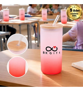 Logonuza Özel 5 Adet Pipetli Cam Matara 600 ml Ahşap Kapaklı Kurumsal Suluk