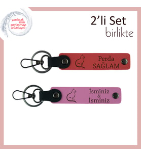 Tatlı Miyavlara Tarzlı Selam, Kedi Temalı, Kişisel Yazılı Anahtarlık, Nar Çiçeği-Pembe