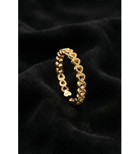 925 Ayar Gold Sıralı Tamtur Kalp Ayarlanabilir Gümüş Yüzük