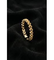 925 Ayar Gold Sıralı Tamtur Kalp Ayarlanabilir Gümüş Yüzük
