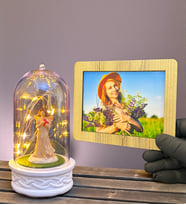 Kişiye Özel Ahşap Fotoğraf Çerçeveli Led Işıklı Fanus Hediyesi (Model 5)