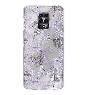 Xiaomi Redmi Note 9 Pro  Kamera Korumalı Kapak Floral Lila Tasarımlı Şeffaf  Kılıf