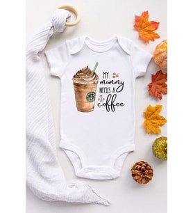 Unisex Bebek Beyaz Mommy Needs Coffee Frappe Kısa Kollu Çıtçıtlı Body Zıbın