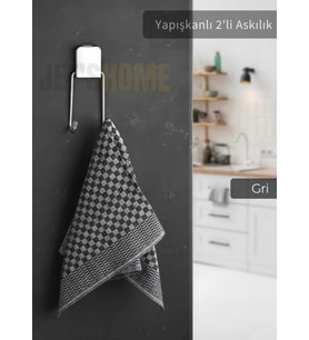 Yapışkanlı 2'li Askılık Paslanmaz Havluluk Metal Gri