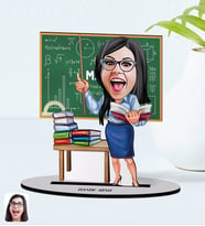 Öğretmenler Günü Hediyesi BK Gift Kişiye Özel Kadın Matematik Öğretmeni Karikatürlü Ahşap Biblo Model-1 (Beyaz)