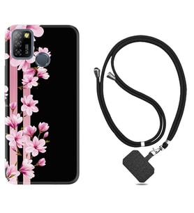 INFINIX Smart 4 5 6 Zero 8 S5 Pro Kılıf Boyun Askılı Silikon Pink Flowers 3 1393